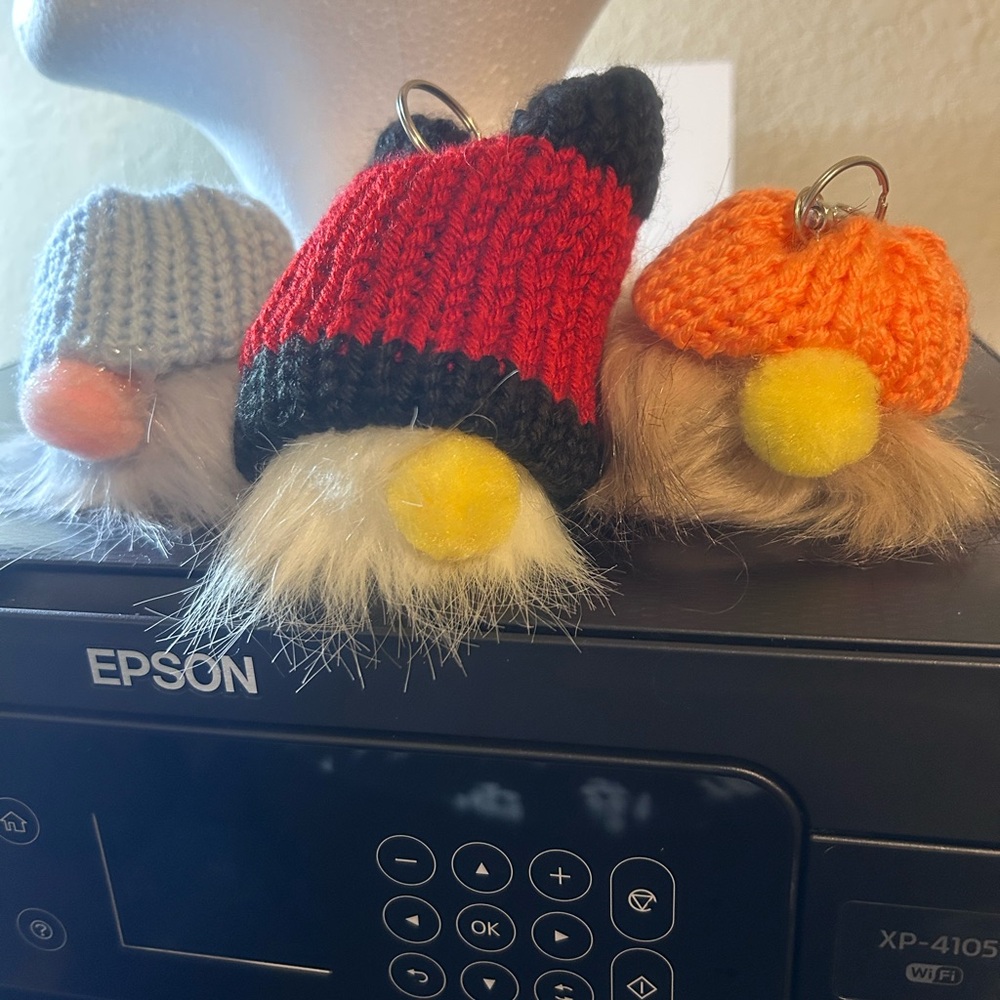 Charming Gnome Keychain Trio - Red, Orange, Light Blue